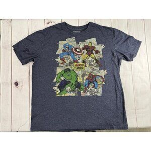 Y2K Marvel Comic Group Multi Character Distressed Shirt Blue Mens XL